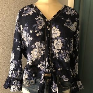 NWOT American Eagle Semi-Sheer Blue Floral Blouse